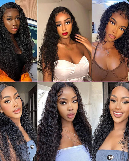 180% Deep Wave Frontal Wig 13x6 HD Lace Frontal Wigs For Women Water Wave Curly Lace Front Human Hair Wig 13x4 High Density 1B