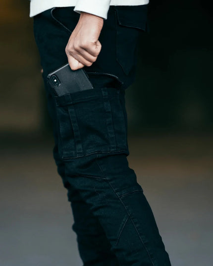 new Jeans Men Pants Wash Solid Color Multi Pockets Denim Mid Waist Cargo Jeans Plus Size Fahsion Casual Trousers Male Daily Wear