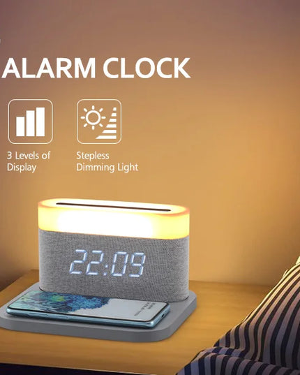 COLSUR LED Adjustable Night Light 15W Wireless Charge with Digital Alarm Clock Touch Bedside Lamp  Brightness Bedroom