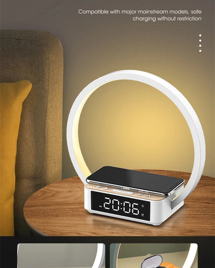 3 in 1 Wireless Charging Bedside Lamp Touch Table Lamp With Alarm Clock Wake-Up Light Nightstand Reading Night Light for Bedroom