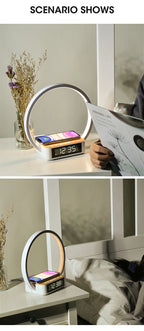 3 in 1 Wireless Charging Bedside Lamp Touch Table Lamp With Alarm Clock Wake-Up Light Nightstand Reading Night Light for Bedroom