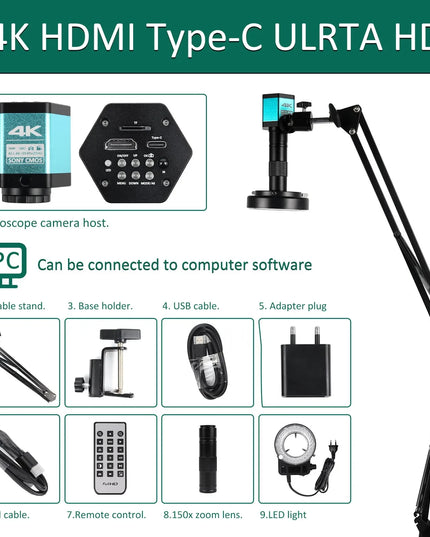 4K Microscope 48MP Digital Microscope For Electronics USB Industrial Cameras HDMI 1-150X Zoom C-Mount Lens Phone Pcb Soldering