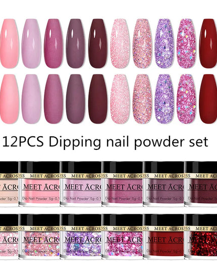 5g Dipping Nail Powder Set Red Nail Glitter Dipping System Kit For Manicure Nail Art Decorations Natural Dry Without Lamp Cure