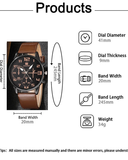 5PCS Set Fashion Mens Sports Bracelet Watches For Men Retro Big Dial Quartz Wrist Watch Classic Male Casual Brown Leather Watch