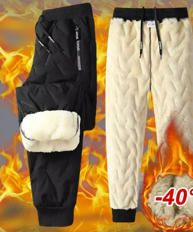 Winter Down Cotton Pants Men's Outdoor Plush Thick Velvet Warm Sports Pants Lambswol Casual Waterproof Windproof Ski Pants 7XL