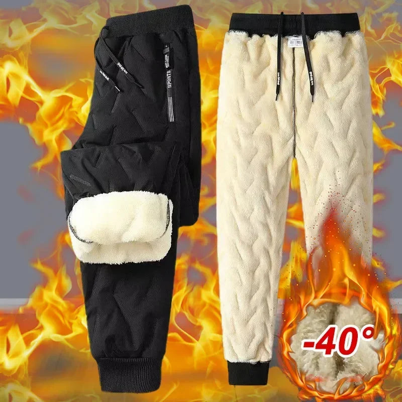 Winter Down Cotton Pants Men's Outdoor Plush Thick Velvet Warm Sports Pants Lambswol Casual Waterproof Windproof Ski Pants 7XL
