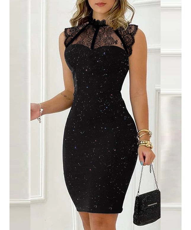 Glitter Contrast Lace Party Dress