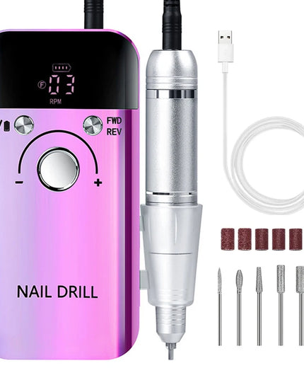 Professional Nail Drill Machine Set 45000RPM Rechargeable Portable Electric Nail File for Manicure Acrylic Gel Nails Salon Tools