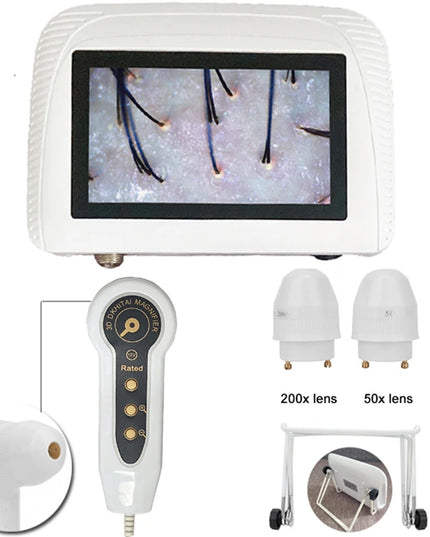 Magnifying Skin Analyzer Rechargeable Detector Hair Follicle Oil Moisture Pigment Tester Scalp/Face Skin Care Monitor 50X/200X
