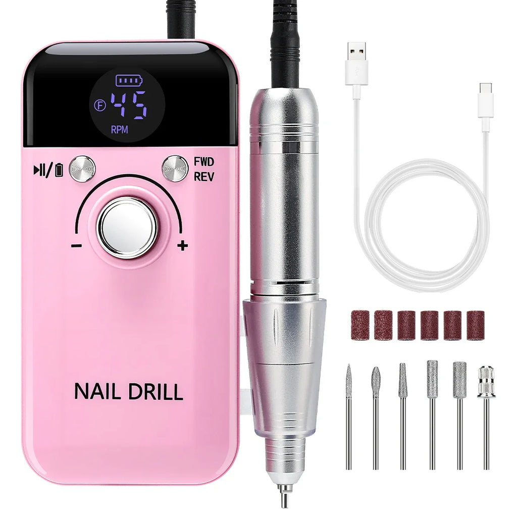 Professional Nail Drill Machine Set 45000RPM Rechargeable Portable Electric Nail File for Manicure Acrylic Gel Nails Salon Tools