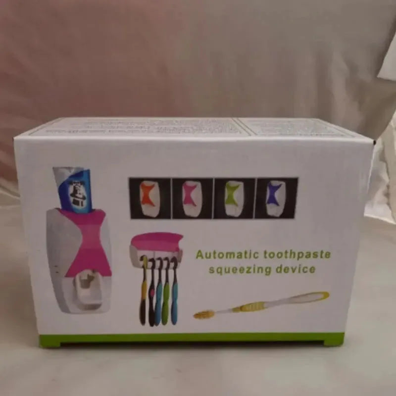2PCS Automatic Toothpaste Dispenser Wall Mount Dust-proof Toothbrush Holder Wall Mount Bathroom Accessories Set Squeezer