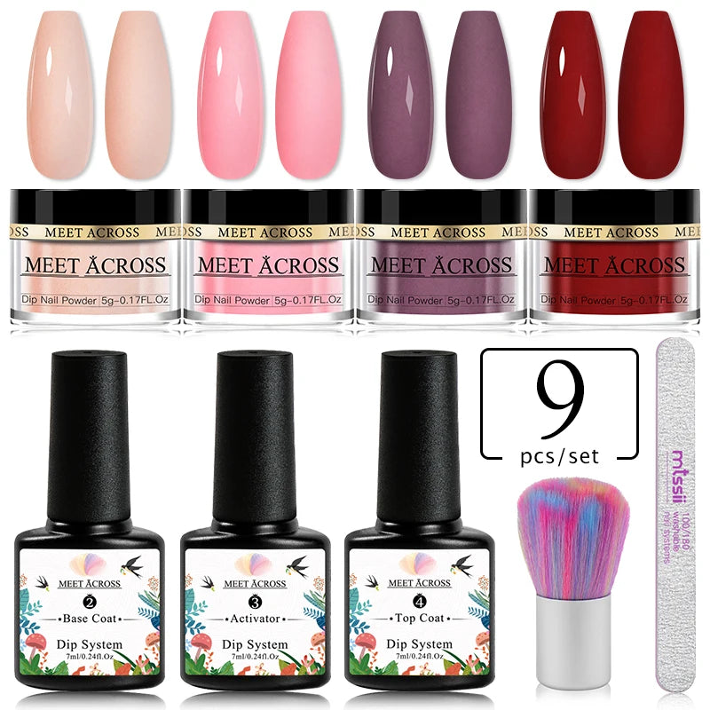 5g Dipping Nail Powder Set Red Nail Glitter Dipping System Kit For Manicure Nail Art Decorations Natural Dry Without Lamp Cure