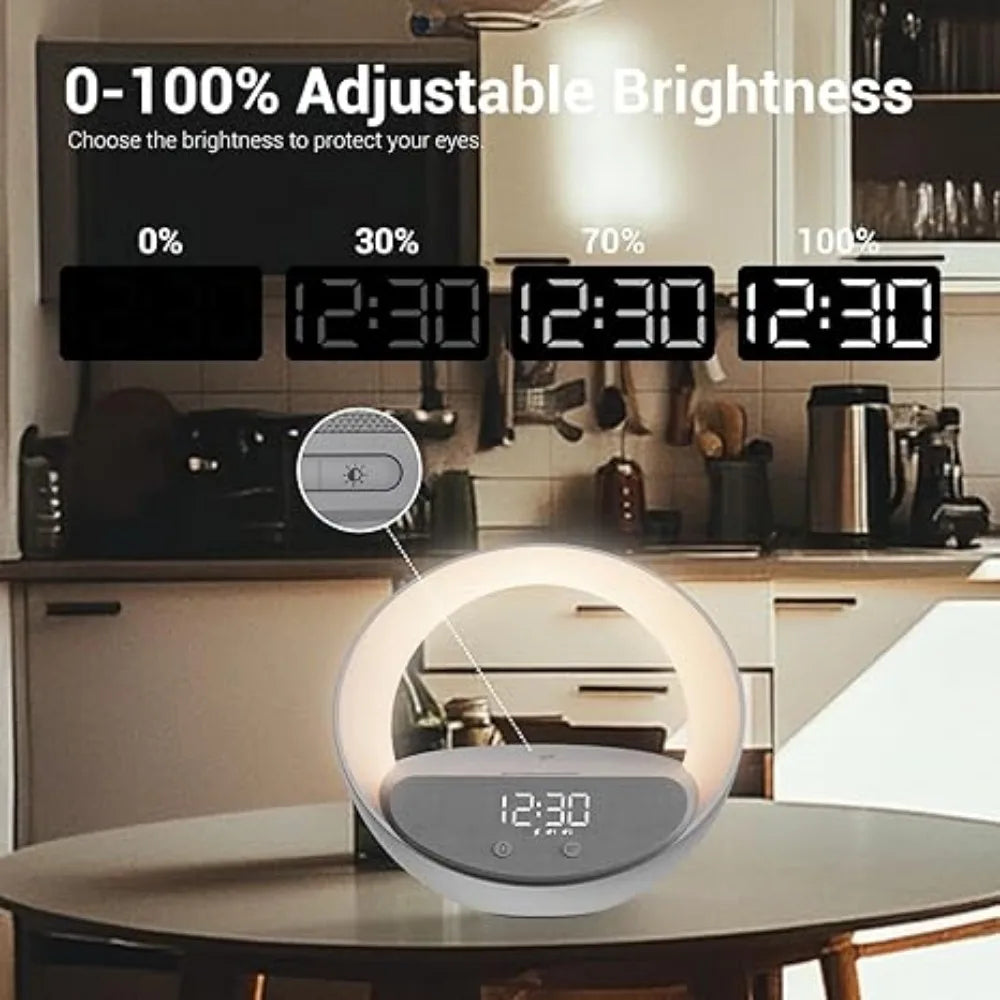 Colsur 15W Wireless Charger Bluetooth Speaker Alarm Clock, Sunrise Simulation Adjustable LED Night Light Alarm Clock Function
