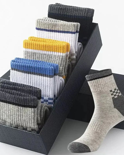 5Pairs Breathable Cotton Sports Stockings Men Bamboo Fiber Autumn and Winter Men Socks Sweat Absorption Deodorant Business Sox
