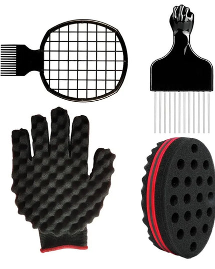 4Pcs Hair Curly Sponge Gloves Magic Curly Barber Curling Twist Sponge Gloves Brush Hair Brush Sponges for Black Men