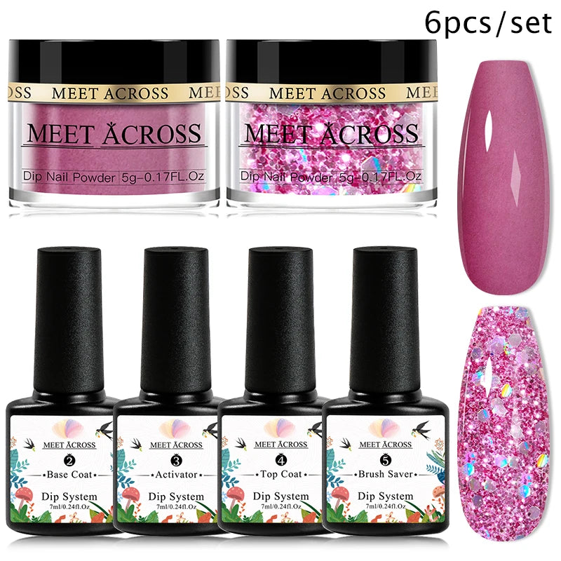 5g Dipping Nail Powder Set Red Nail Glitter Dipping System Kit For Manicure Nail Art Decorations Natural Dry Without Lamp Cure