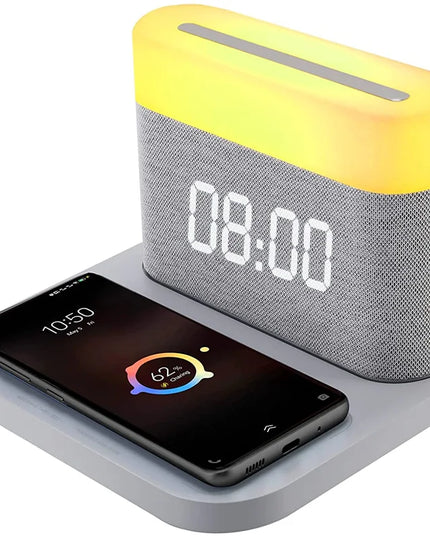 COLSUR LED Adjustable Night Light 15W Wireless Charge with Digital Alarm Clock Touch Bedside Lamp  Brightness Bedroom