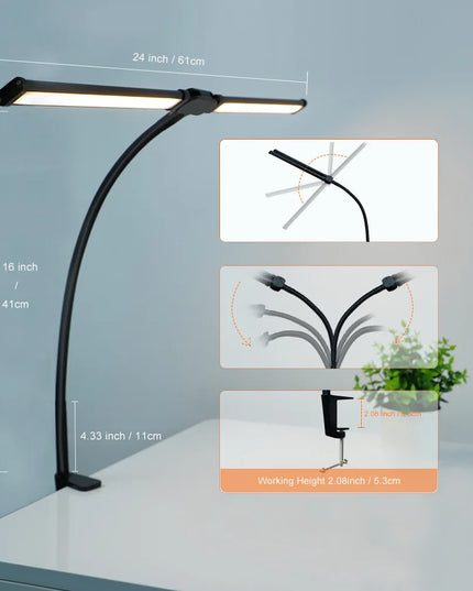 Desk Lamps Double Head LED Stepless Dimmable Led USB Table Lamp for Office Study Reading Lighting Fixture Computer Monitor Light