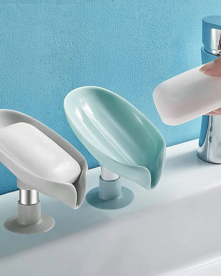 2pcs Drain Soap Holder Leaf Shape Soap Box Suction Cup Tray Drying Rack for Shower Sponge Container Kitchen Bathroom Accessories