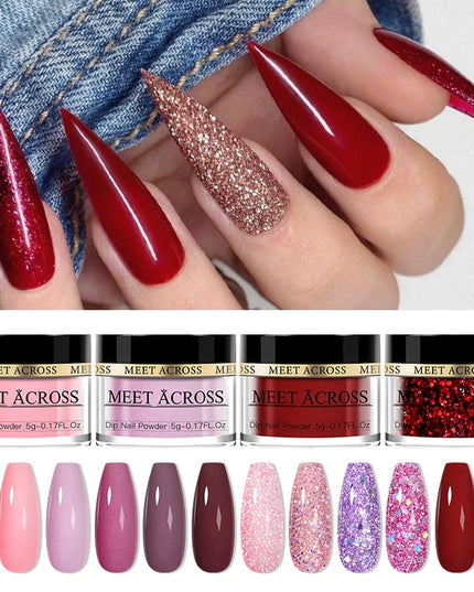 5g Dipping Nail Powder Set Red Nail Glitter Dipping System Kit For Manicure Nail Art Decorations Natural Dry Without Lamp Cure