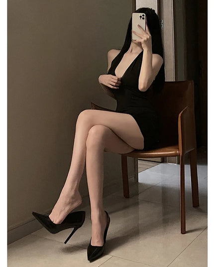 1Pc Erotic Dress Sexy Women Uniform V Neck Slim Backless Seductive One-piece Dress Nightclub Party Mini Dresses