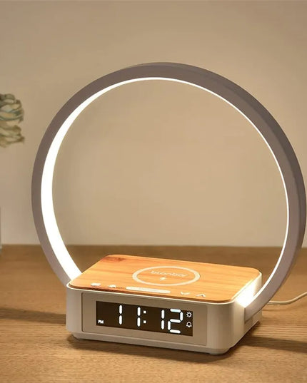 3 in 1 Wireless Charging Bedside Lamp Touch Table Lamp With Alarm Clock Wake-Up Light Nightstand Reading Night Light for Bedroom