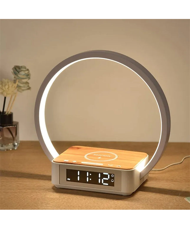 3 in 1 Wireless Charging Bedside Lamp Touch Table Lamp With Alarm Clock Wake-Up Light Nightstand Reading Night Light for Bedroom