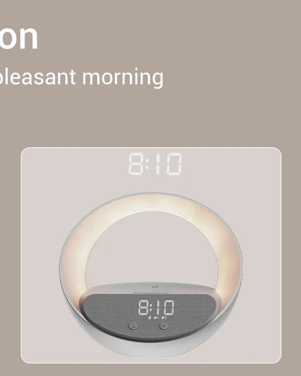 Colsur 15W Wireless Charger Bluetooth Speaker Alarm Clock, Sunrise Simulation Adjustable LED Night Light Alarm Clock Function