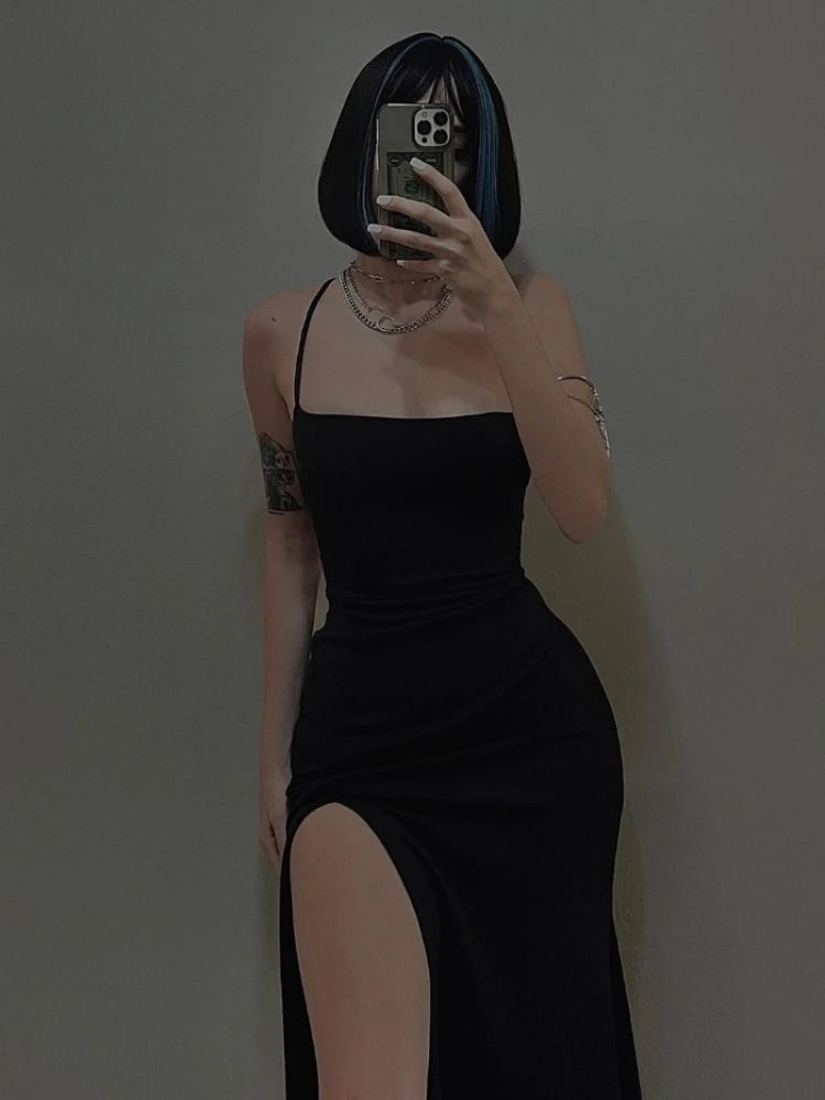 AltGoth Coquette Elegant Party Dress Women Mall Goth Vintage Aesthetic Fairycore Grunge Backless Lace-up High Waist Halter Dress