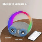 Colsur 15W Wireless Charger Bluetooth Speaker Alarm Clock, Sunrise Simulation Adjustable LED Night Light Alarm Clock Function