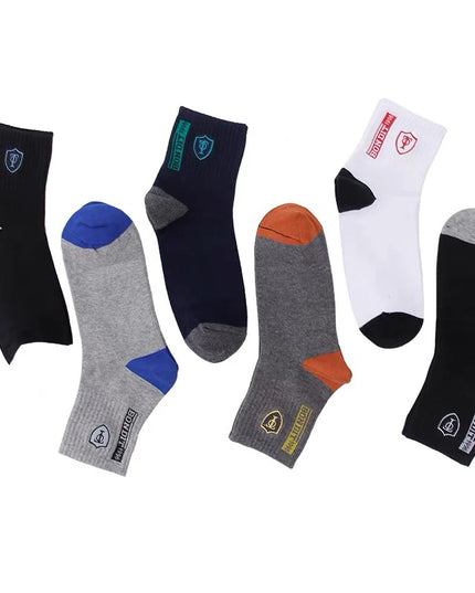 6pairs Men's Cotton Sweat Absorbing Embroidered Crest Athletic Socks, Ankle Socks