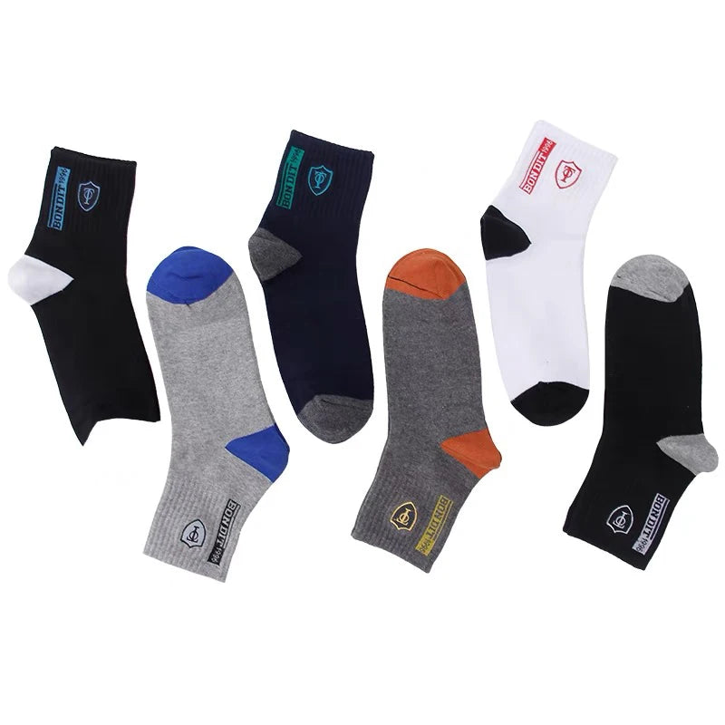 6pairs Men's Cotton Sweat Absorbing Embroidered Crest Athletic Socks, Ankle Socks