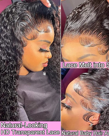 180% Deep Wave Frontal Wig 13x6 HD Lace Frontal Wigs For Women Water Wave Curly Lace Front Human Hair Wig 13x4 High Density 1B