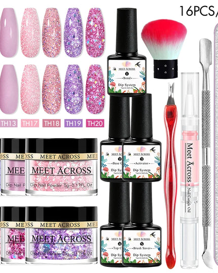 5g Dipping Nail Powder Set Red Nail Glitter Dipping System Kit For Manicure Nail Art Decorations Natural Dry Without Lamp Cure