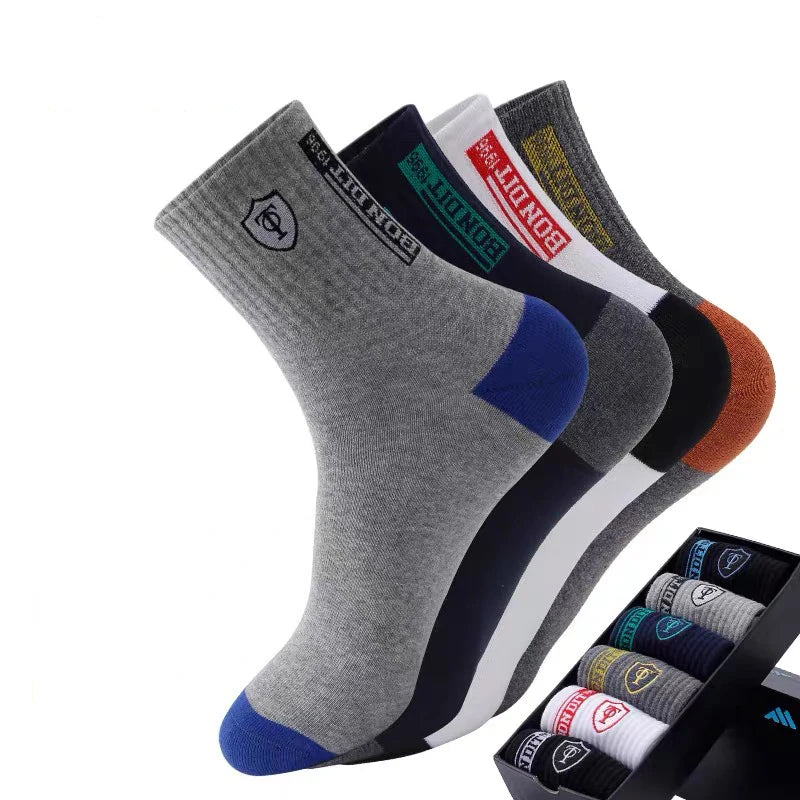 6pairs Men's Cotton Sweat Absorbing Embroidered Crest Athletic Socks, Ankle Socks