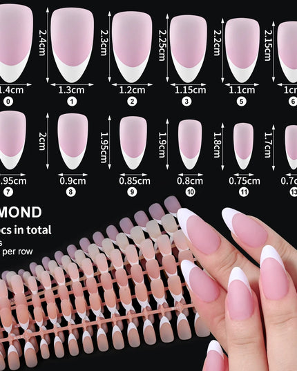 150Pcs Medium Almond French False Nails Matte Nude/Pink Soft Gel White French Press On Nails 0.75-2.6cm ABS Artificial Nail Tips