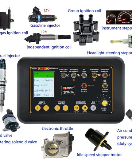 QDB3A Auto Ignition Coil Tester Car IAC Idle Stepper Motor Solenoid Valve Injector Actuator Fault Detector Driver PWM Generator