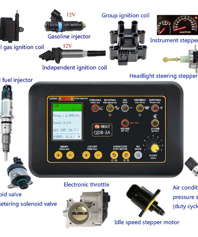 QDB3A Auto Ignition Coil Tester Car IAC Idle Stepper Motor Solenoid Valve Injector Actuator Fault Detector Driver PWM Generator