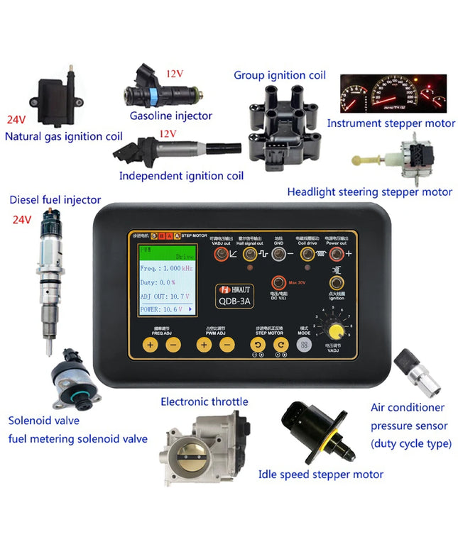 QDB3A Auto Ignition Coil Tester Car IAC Idle Stepper Motor Solenoid Valve Injector Actuator Fault Detector Driver PWM Generator