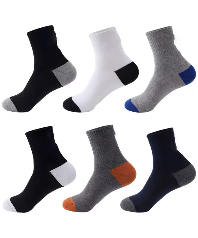 6pairs Men's Cotton Sweat Absorbing Embroidered Crest Athletic Socks, Ankle Socks