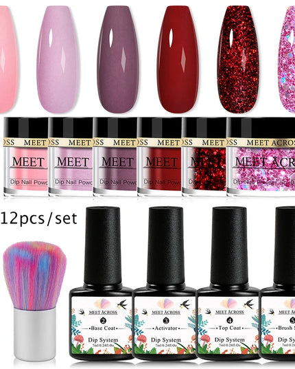 5g Dipping Nail Powder Set Red Nail Glitter Dipping System Kit For Manicure Nail Art Decorations Natural Dry Without Lamp Cure
