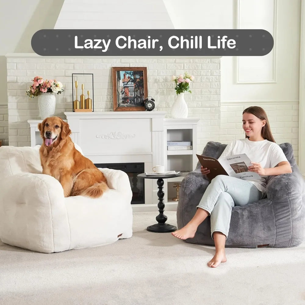 Bean Bag Sofa Chairs for Adults Comfy Bean Bag Sofa Fluffy Beanbag Chair Plush Chair Big Bubble Foam Sofa with Filler