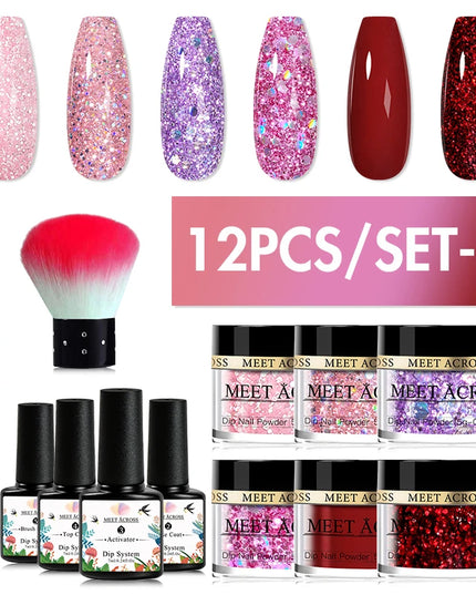 5g Dipping Nail Powder Set Red Nail Glitter Dipping System Kit For Manicure Nail Art Decorations Natural Dry Without Lamp Cure