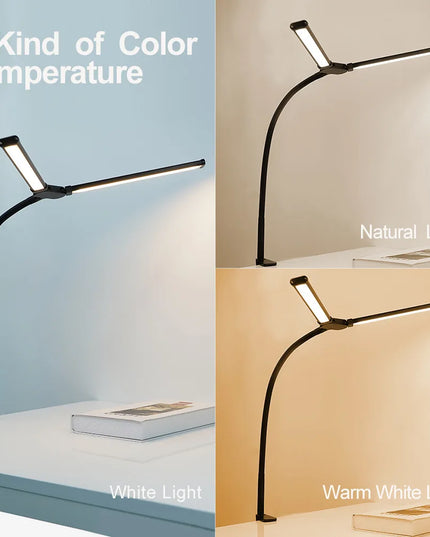 Desk Lamps Double Head LED Stepless Dimmable Led USB Table Lamp for Office Study Reading Lighting Fixture Computer Monitor Light