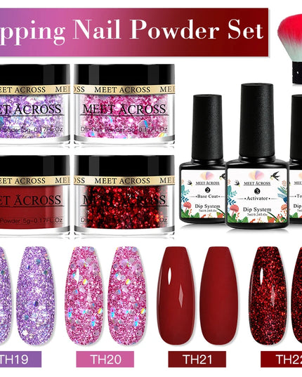 5g Dipping Nail Powder Set Red Nail Glitter Dipping System Kit For Manicure Nail Art Decorations Natural Dry Without Lamp Cure