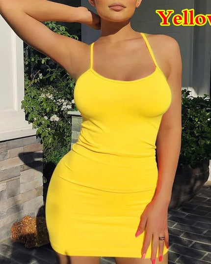 Summer Spaghetti Strap Mini Dress 2024 Women Sexy Bodycon Club Party Dresses Short Female Camisole Solid Black Sheath Sundress
