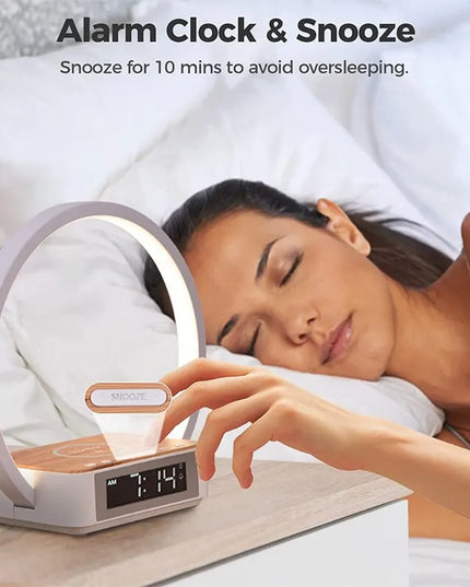 3 in 1 Wireless Charging Bedside Lamp Touch Table Lamp With Alarm Clock Wake-Up Light Nightstand Reading Night Light for Bedroom