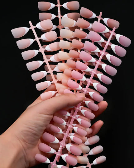 150Pcs Medium Almond French False Nails Matte Nude/Pink Soft Gel White French Press On Nails 0.75-2.6cm ABS Artificial Nail Tips