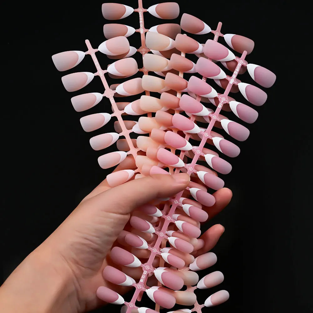 150Pcs Medium Almond French False Nails Matte Nude/Pink Soft Gel White French Press On Nails 0.75-2.6cm ABS Artificial Nail Tips