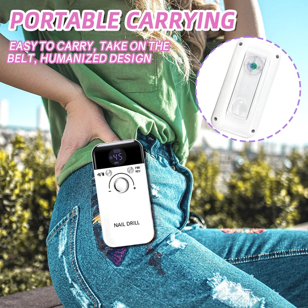 Professional Nail Drill Machine Set 45000RPM Rechargeable Portable Electric Nail File for Manicure Acrylic Gel Nails Salon Tools